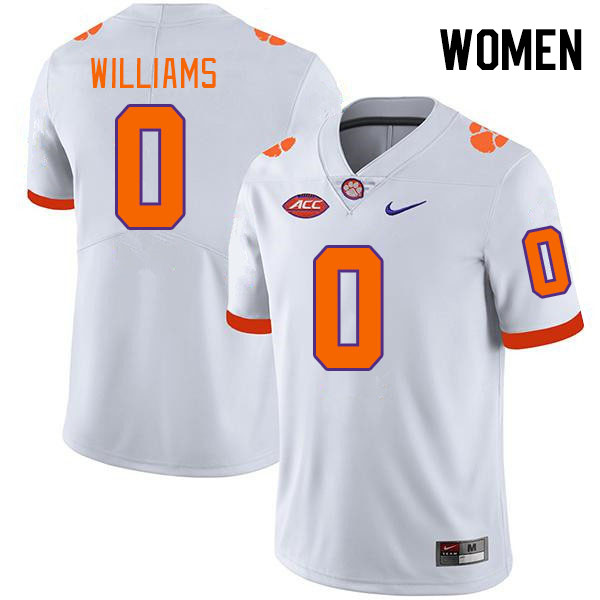 Women #0 Antonio Williams Clemson Tigers College Football Jerseys Stitched-White - Click Image to Close